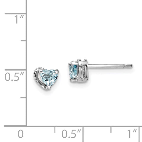 Sterling Silver Rhod-plated Aquamarine Heart Post Earrings-WBC-QE14916MAR