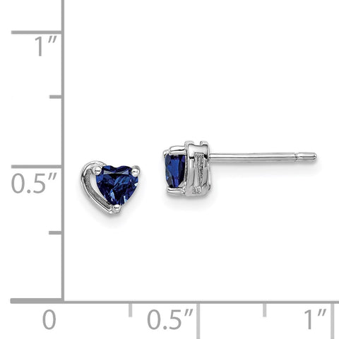 Sterling Silver Rhod-plated Created Sapphire Heart Post Earrings-WBC-QE14916SEP