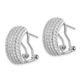 Sterling Silver Rhodium-plated CZ 5-row Omega Back Earrings-WBC-QE14943