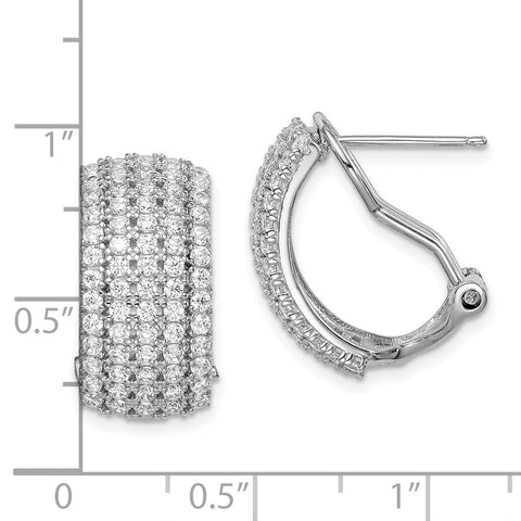 Sterling Silver Rhodium-plated CZ 5-row Omega Back Earrings-WBC-QE14943