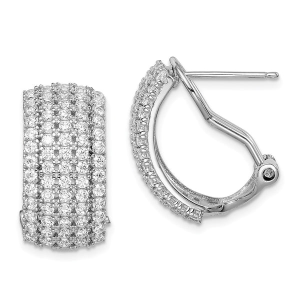 Sterling Silver Rhodium-plated CZ 5-row Omega Back Earrings-WBC-QE14943