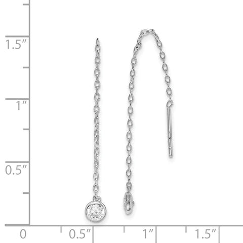 Sterling Silver Rhodium-plated CZ Chain Threader Earrings-WBC-QE15020
