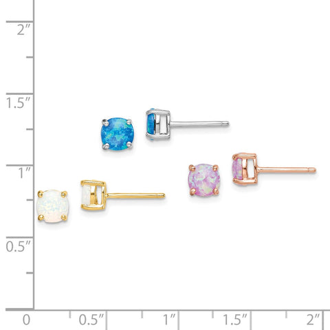Sterling Silver Rose-tone and Gold-tone Created 6mm Opal Earring Set-WBC-QE15048