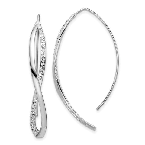 Sterling Silver Rhodium-plated CZ Twisted Threader Earrings-WBC-QE15066