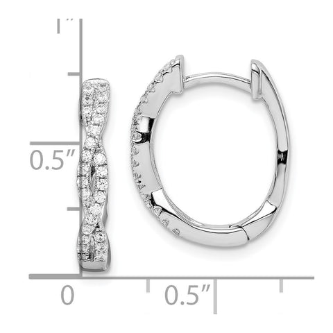 Sterling Silver Rhodium-plated CZ Twisted Oval Hoop Earrings-WBC-QE15090