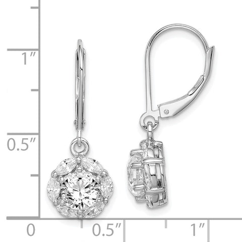 Sterling Silver Rhodium-plated 6mm CZ Halo Leverback Earrings-WBC-QE15101