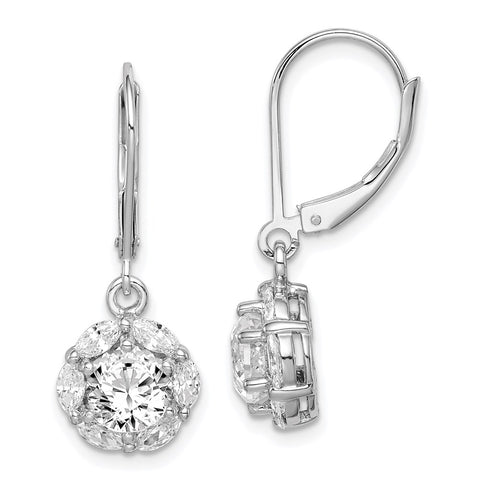 Sterling Silver Rhodium-plated 6mm CZ Halo Leverback Earrings-WBC-QE15101