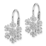 Sterling Silver Rhodium-plated CZ Snowflake Leverback Earrings-WBC-QE15137