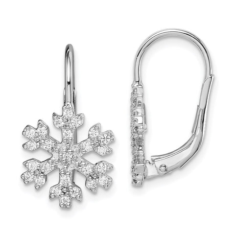 Sterling Silver Rhodium-plated CZ Snowflake Leverback Earrings-WBC-QE15137