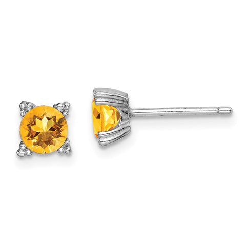 Sterling Silver Rhodium-plated Round 5mm Citrine Post Earrings-WBC-QE15141CI