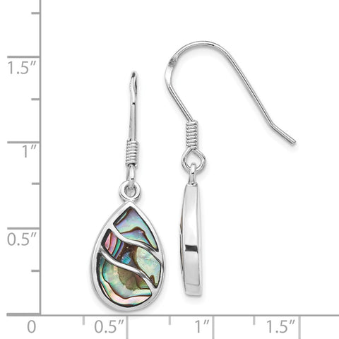 Sterling Silver Rhodium-plated Abalone Teardrop Dangle Earrings-WBC-QE15154