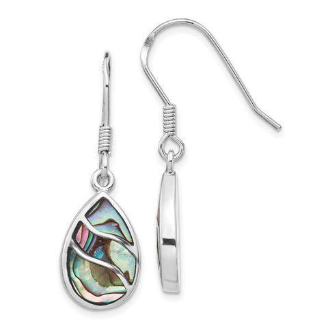 Sterling Silver Rhodium-plated Abalone Teardrop Dangle Earrings-WBC-QE15154