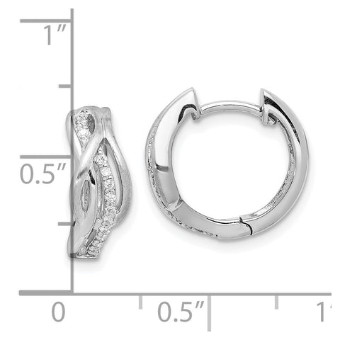 Sterling Silver Rhodium-plated Satin CZ Swirl Hinged Hoop Earrings-WBC-QE15250