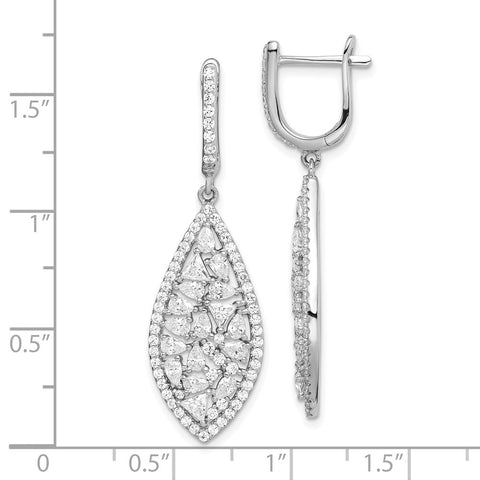 Sterling Silver Rhod-plated Geometric CZ Leverback Dangle Earrings-WBC-QE15327