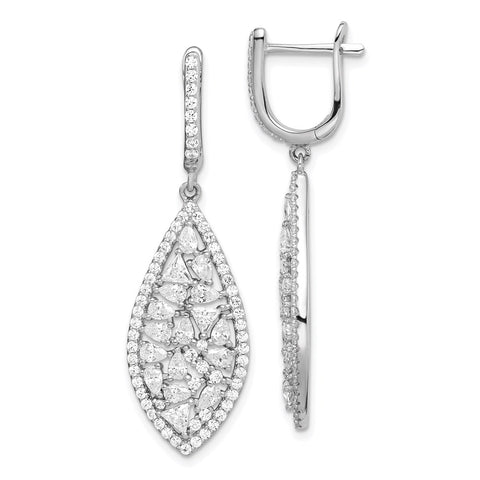 Sterling Silver Rhod-plated Geometric CZ Leverback Dangle Earrings-WBC-QE15327