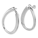 Sterling Silver RH-plated CZ Pave Front and Back Oval Hoop Earrings-WBC-QE15389