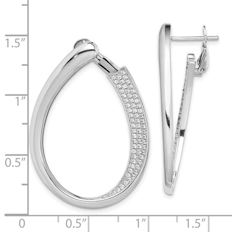 Sterling Silver RH-plated CZ Pave Front and Back Oval Hoop Earrings-WBC-QE15389