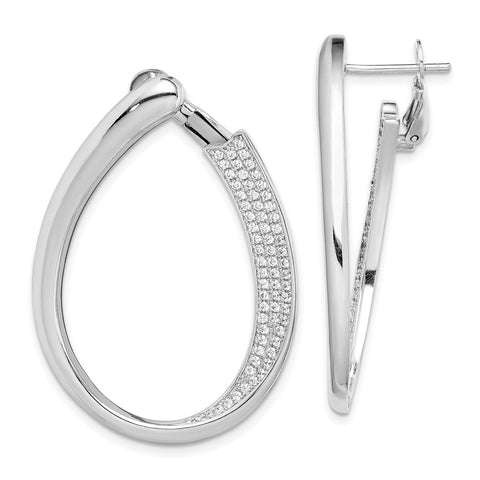 Sterling Silver RH-plated CZ Pave Front and Back Oval Hoop Earrings-WBC-QE15389