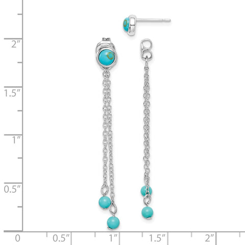 Sterling Silver RH-plated Creat. Turquoise Chain Drop Front/Back Earrings-WBC-QE15431