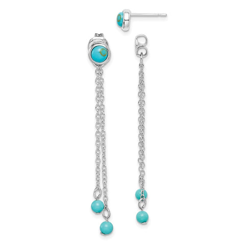 Sterling Silver RH-plated Creat. Turquoise Chain Drop Front/Back Earrings-WBC-QE15431