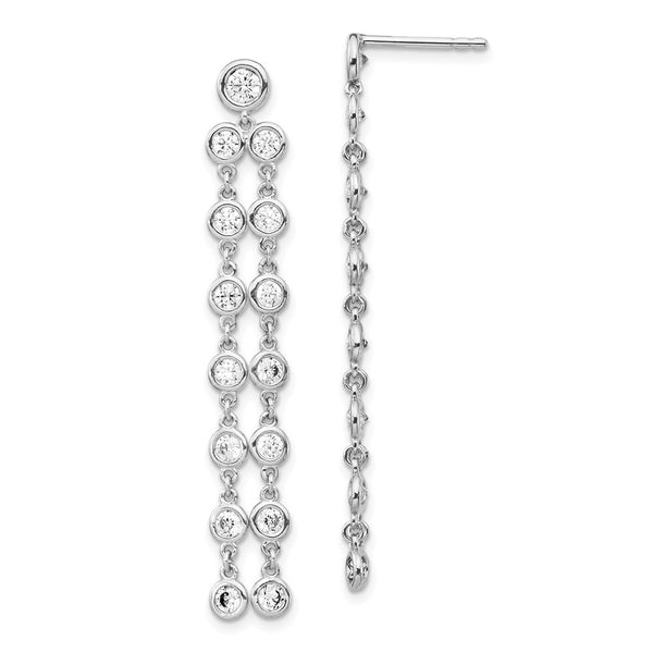 Sterling Silver CZ Circle Dangle Post Earrings-WBC-QE15440