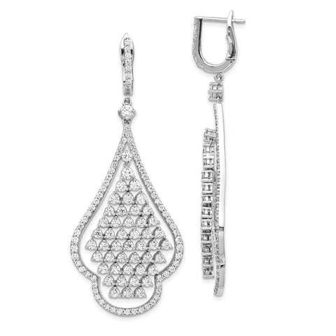 Sterling Silver CZ Chandelier Dangle Hinged Earrings-WBC-QE15455