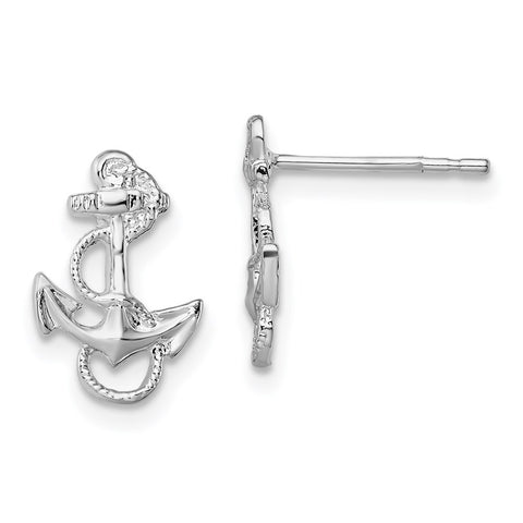 Sterling Silver Polished Anchor w/Rope Post Earrings-WBC-QE15491