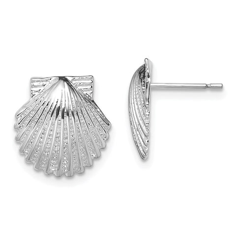 Sterling Silver Polished Scallop Shell Post Earrings-WBC-QE15501