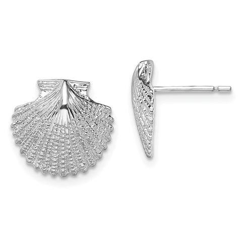 Sterling Silver Polished Scallop Shell Post Earrings-WBC-QE15510