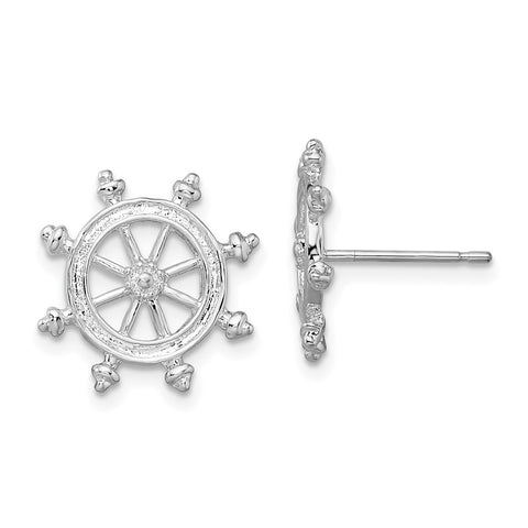 Sterling Silver Polished Ships Wheel Post Earrings-WBC-QE15511