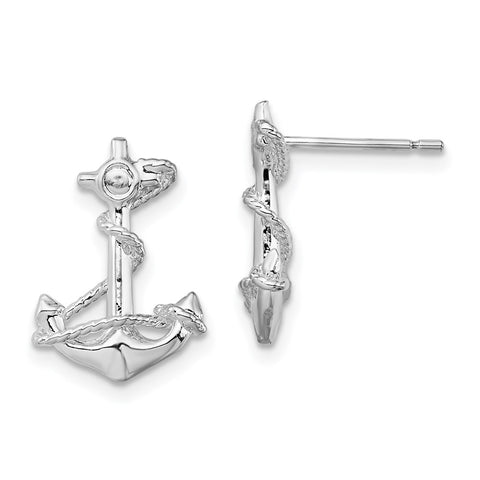 Sterling Silver Polished Anchor w/Rope Post Earrings-WBC-QE15513