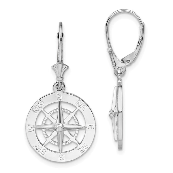 Sterling Silver Polished Compass Leverback Earrings-WBC-QE15535