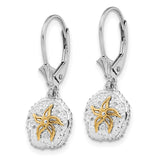 Sterling Silver Polish Sand Dollar w/14k Starfish Leverback Earrings-WBC-QE15538G