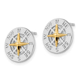 Sterling Silver Polished Mini Compass w/14k Needle Post Earrings-WBC-QE15541G