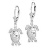 Sterling Silver Polished 3D Moveable Turtle Leverback Earrings-WBC-QE15564