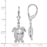 Sterling Silver Polished 3D Moveable Turtle Leverback Earrings-WBC-QE15564