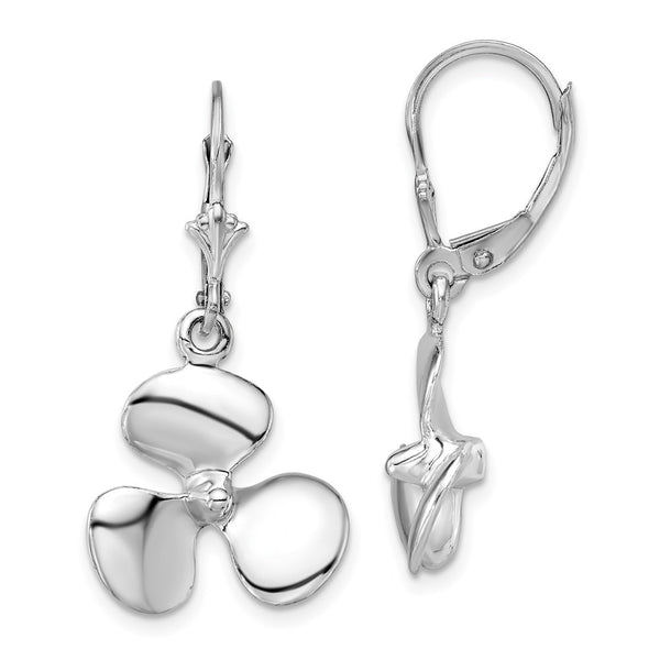 Sterling Silver Polished 3D Propeller Leverback Earrings-WBC-QE15575