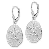 Sterling Silver Polished Sand Dollar w/Starfish Leverback Earrings-WBC-QE15578