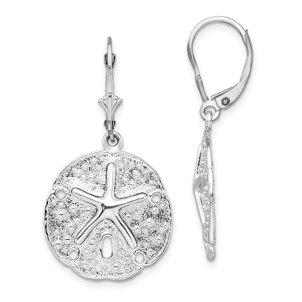 Sterling Silver Polished Sand Dollar w/Starfish Leverback Earrings-WBC-QE15578