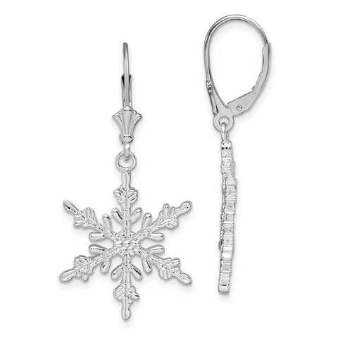 Sterling Silver Polished Snowflake Leverback Earrings-WBC-QE15588