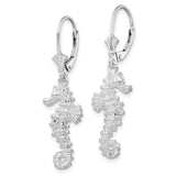 Sterling Silver Polished 3D Seahorse Leverback Earrings-WBC-QE15591