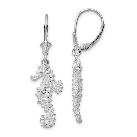 Sterling Silver Polished 3D Seahorse Leverback Earrings-WBC-QE15591