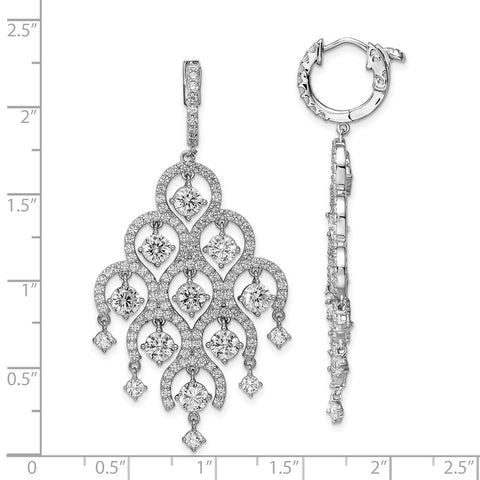 Sterling Silver CZ Hinged Hoop Dangle Chandelier Earrings-WBC-QE15618
