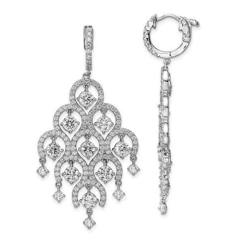 Sterling Silver CZ Hinged Hoop Dangle Chandelier Earrings-WBC-QE15618