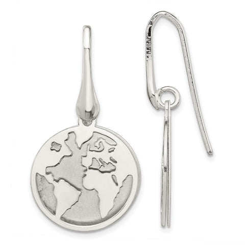 Sterling Silver Polished/Satin World Dangle Earrings-WBC-QE15635
