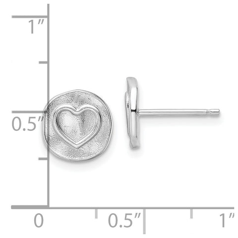 Sterling Silver Rhodium-plated Heart in Satin Circle Post Earrings-WBC-QE15638