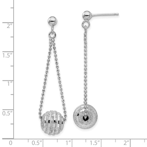 Sterling Silver Rhodium-plated Lasered Bead Chain Dangle Post Earrings-WBC-QE15644