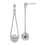 Sterling Silver Rhodium-plated Lasered Bead Chain Dangle Post Earrings-WBC-QE15644