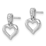 Sterling Silver RH Polished CZ Heart Post Dangle Earrings-WBC-QE15650