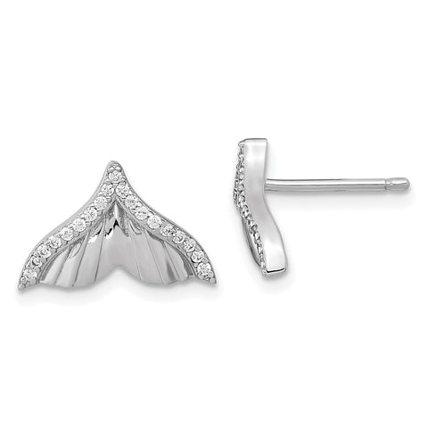 Sterling Silver Rhodium-plated CZ Textured Tail Post Earrings-WBC-QE15673